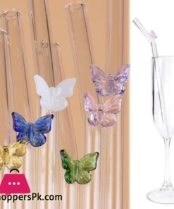 Butterfly Glass Straw 6Xglass Straw+1Xbrush - Set Of 7 19 Butterfly Glass Straws Set Reusable Bar Tools For Smoothies Cocktails Tea Coffee Juicy Drinking Eco Friendly Drinkware