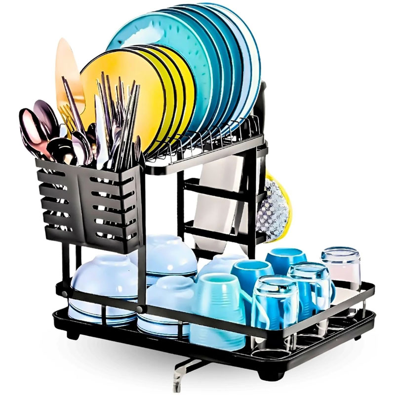 Dish Drainer Dish Drying Rack 2 Levels Black Color 12 Dish Drainer Dish Drying Rack 2 Levels Black Color