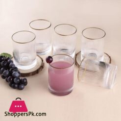 Drinkware Glass Set Of 6 Pcs Ridged Stripe Gold Rim Glassware Set