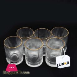 Drinkware Glass Set Of 6 Pcs Ridged Stripe Gold Rim Glassware Set