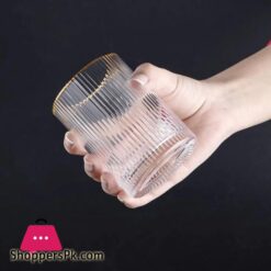 Drinkware Glass Set Of 6 Pcs Ridged Stripe Gold Rim Glassware Set