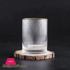 Drinkware Glass Set Of 6 Pcs Ridged Stripe Gold Rim Glassware Set