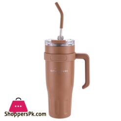 Sitarayuri Large Capacity Luxury Thermos With Handle And Straw - Stylish Stainless Steel Vacuum Flask For Work And Travel