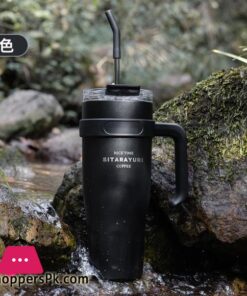 SITARAYURI Large Capacity Luxury Thermos with Handle and Straw - Stylish Stainless Steel Vacuum Flask for Work and Travel