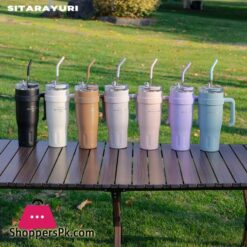 Sitarayuri Large Capacity Luxury Thermos With Handle And Straw - Stylish Stainless Steel Vacuum Flask For Work And Travel
