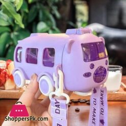 School Bus Water Bottle Portable Water Cup In Bus Shape With Strap Kids Water Bottle 500Ml