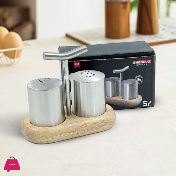 Shengya Stainless Steel Wooden Base Seasoning Set Salt &Amp; Pepper Shakker Set 3 Shengya Stainless Steel Wooden Base Seasoning Set Salt &Amp; Pepper Shakker Set