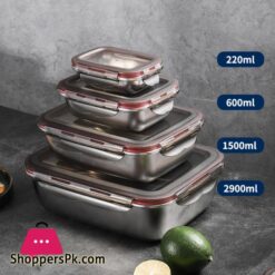 Stainless Steel Thermal Lunch Box Microwae Heating Sealed Bento Box With Lid Kitchen Fridge Fresh-Keeping Food Storage Container (Set Of 4)