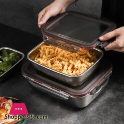Stainless Steel Thermal Lunch Box Microwae Heating Sealed Bento Box With Lid Kitchen Fridge Fresh-Keeping Food Storage Container (Set Of 4)