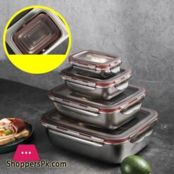 Stainless Steel Thermal Lunch Box Microwae Heating Sealed Bento Box With Lid Kitchen Fridge Fresh-Keeping Food Storage Container (Set Of 4)