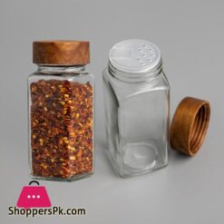 Wooden Wooden Lid Seasoning Bottle Airtight Bbq Glass Square Glass Seasoning Jar Square 120Ml 120Ml Seasoning Jar For Kitchen