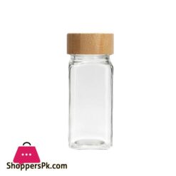 Wooden Wooden Lid Seasoning Bottle Airtight Bbq Glass Square Glass Seasoning Jar Square 120Ml 120Ml Seasoning Jar For Kitchen