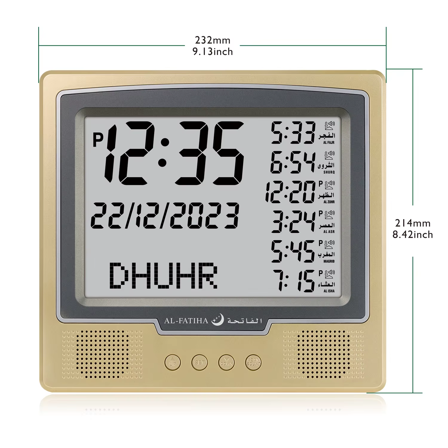 Al-Fatiha Azan Muslim Clock Digital Watch With Full Prayer Times Hijri Calendar Athan Prayer Time