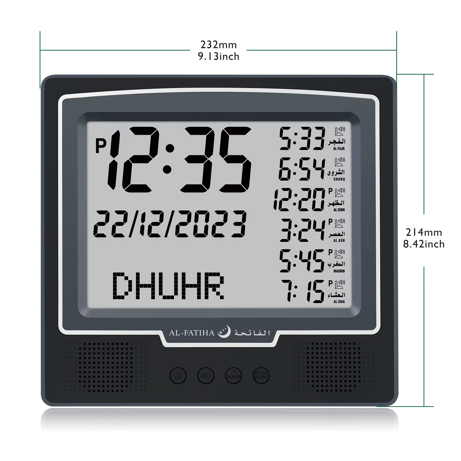 Al-Fatiha Azan Muslim Clock Digital Watch With Full Prayer Times Hijri Calendar Athan Prayer Time