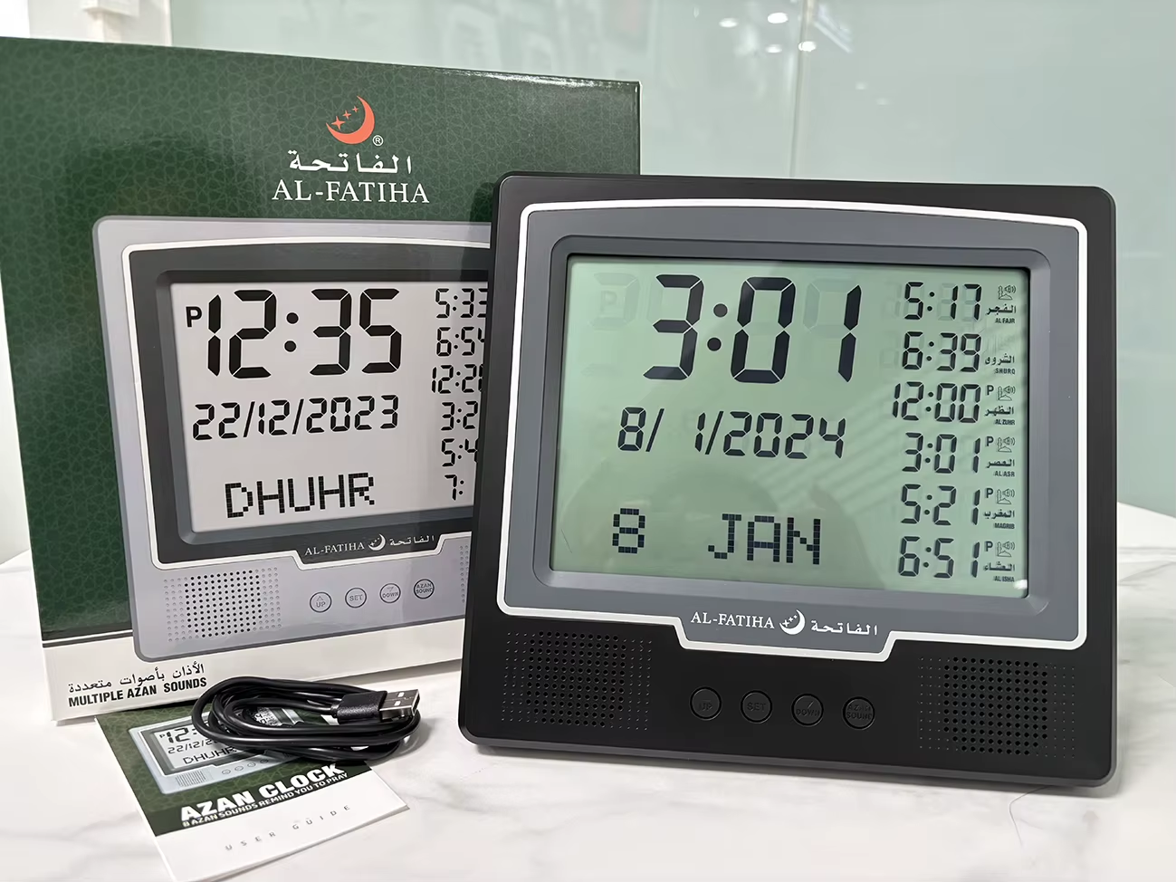 Al-Fatiha Azan Muslim Clock Digital Watch With Full Prayer Times Hijri Calendar Athan Prayer Time