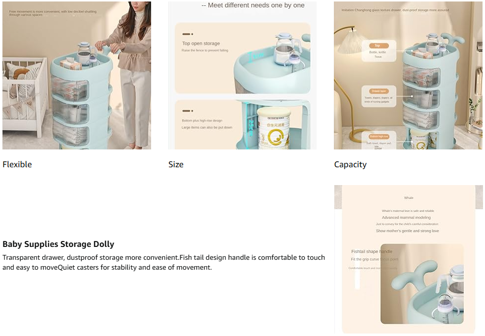 Baby Product Storage Rack Plastic Trolley Removeable Storage Multifunctional Baby Drawer 3-Layer