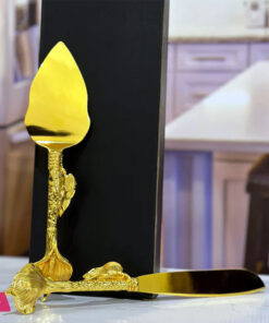 Celebration Gold Wedding Cake Knife & Server Set, Vintage Cake Cutting Utensils, Party Supplies Golden Anniversary Decorations (Elegant Gold)