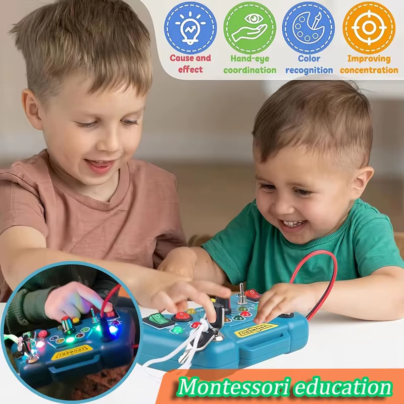 Children Busy Board Sensory Toy With Led Light Switch Control Board Travel Activities Montessori Thinking Game For 2-4 Years Old