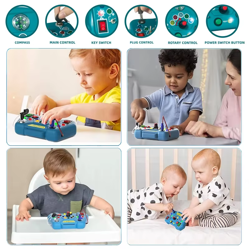 Children Busy Board Sensory Toy With Led Light Switch Control Board Travel Activities Montessori Thinking Game For 2-4 Years Old