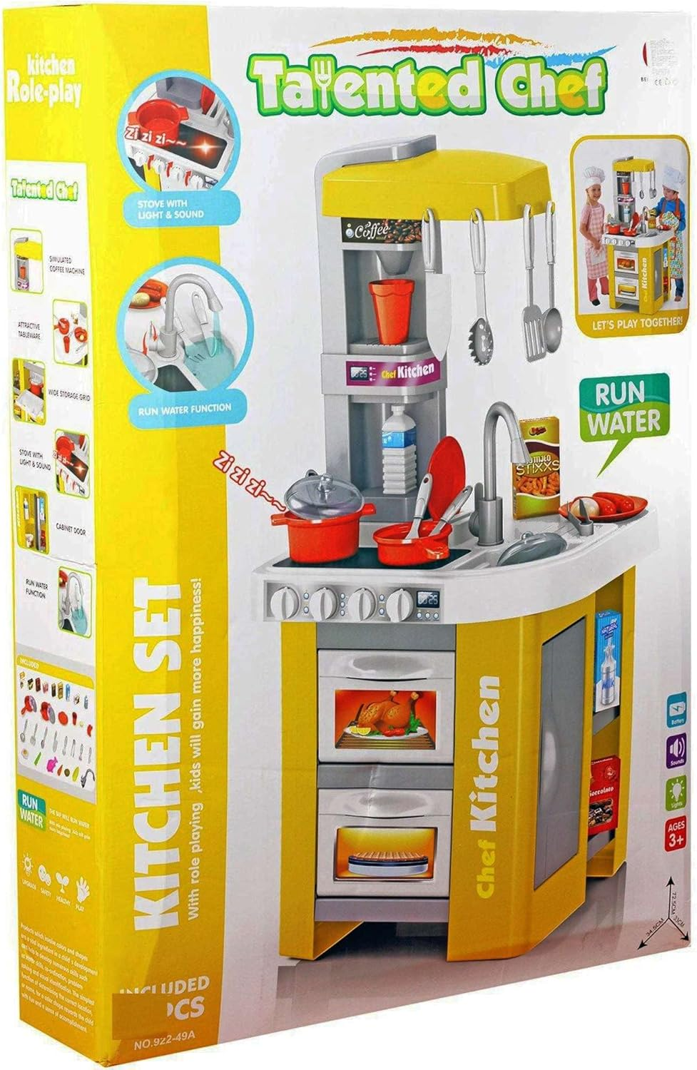 Children Electronic Pretend Toy Talented Chef Kitchen Set Kitchen Role Play Set 49 Pcs With Run Water