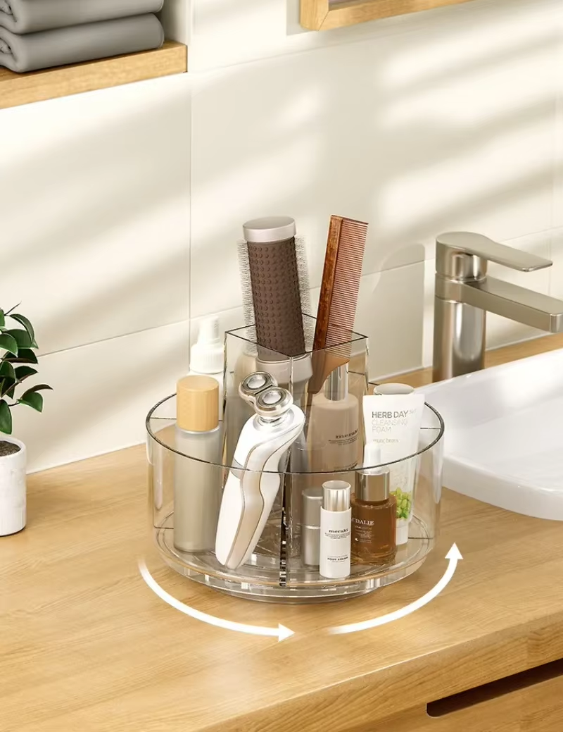 Clear Acrylic Cosmetic Storage Box Rotating Tray Desktop Dress Table Bathroom Lipstick Skin Care Product Rack Makeup Organizer