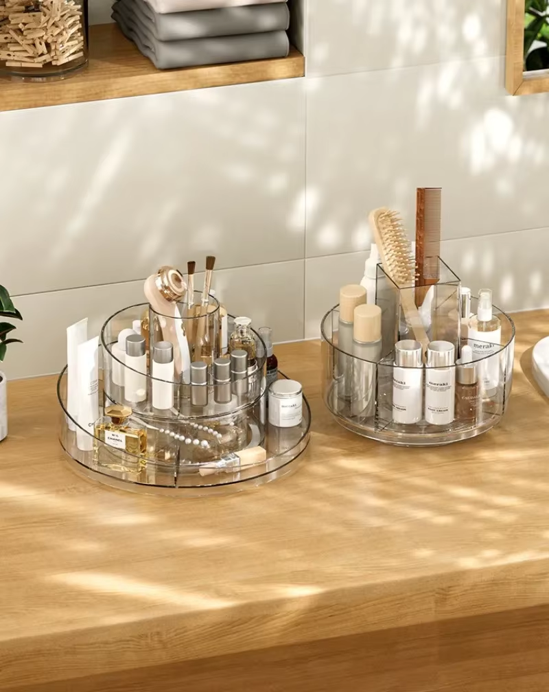 Clear Acrylic Cosmetic Storage Box Rotating Tray Desktop Dress Table Bathroom Lipstick Skin Care Product Rack Makeup Organizer