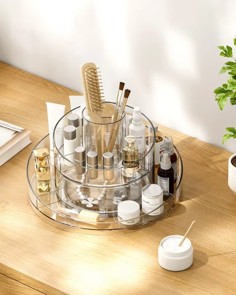 Clear Acrylic Cosmetic Storage Box Rotating Tray Desktop Dress Table Bathroom Lipstick Skin Care Product Rack Makeup Organizer