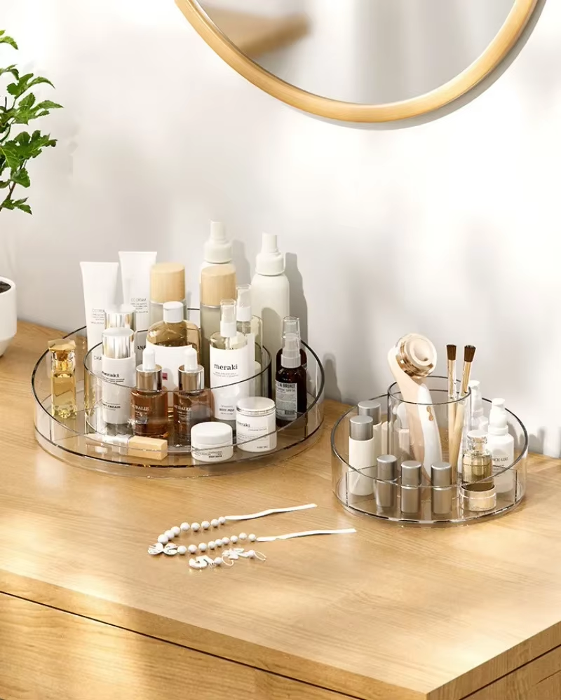 Clear Acrylic Cosmetic Storage Box Rotating Tray Desktop Dress Table Bathroom Lipstick Skin Care Product Rack Makeup Organizer