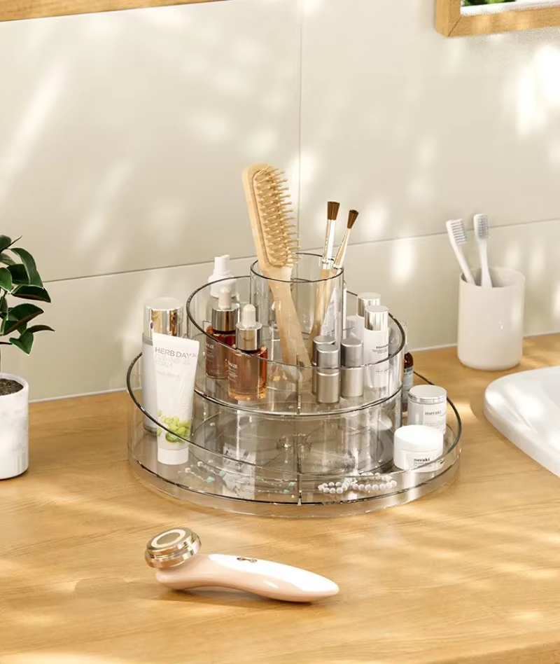 Clear Acrylic Cosmetic Storage Box Rotating Tray Desktop Dress Table Bathroom Lipstick Skin Care Product Rack Makeup Organizer