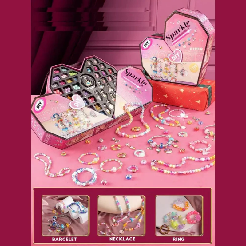 Crystal Beading Diy Jewellery Box 4-In-1 Treasure Jewelry Box Diy Princess Girl Bracelet Beaded