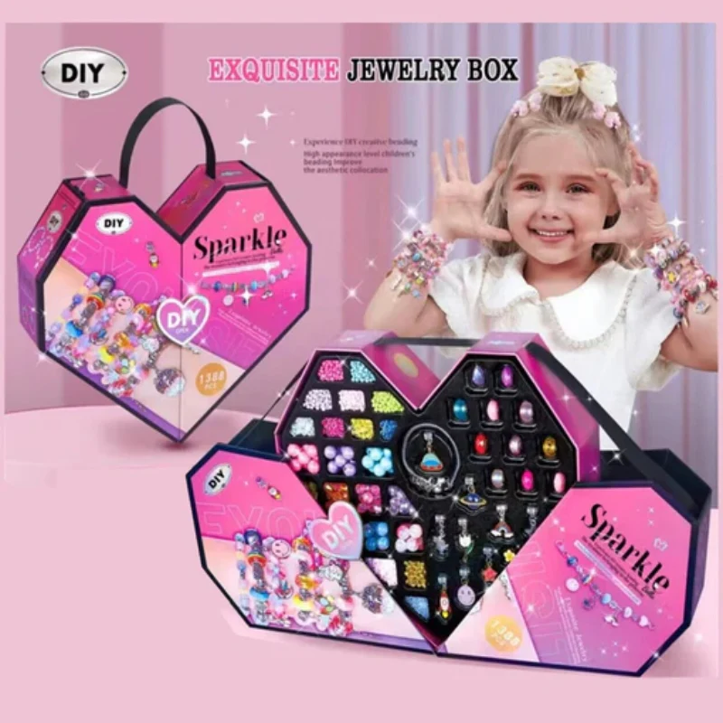 Crystal Beading Diy Jewellery Box 4-In-1 Treasure Jewelry Box Diy Princess Girl Bracelet Beaded