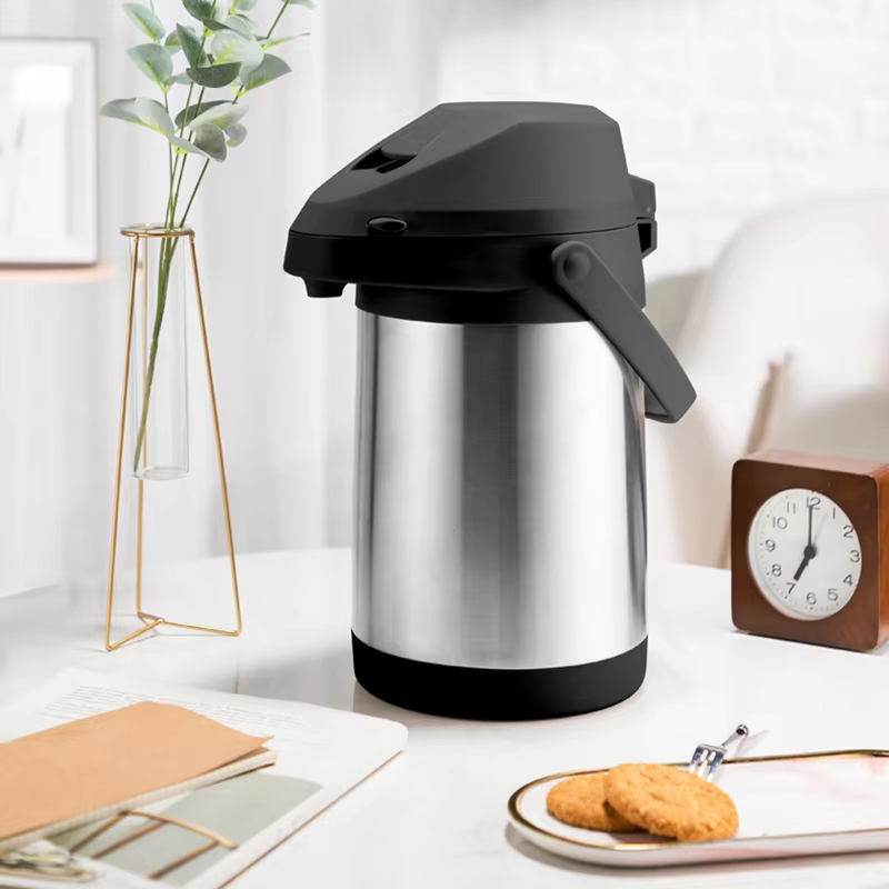 Daydays Airpot Thermos Vacuum Insulated Stainless Steel Lever Action Airpot Thermos Water Coffee Airpots Dispenser With Pump - 4Liter