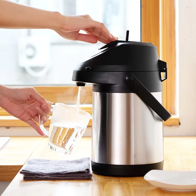 Daydays Airpot Thermos Vacuum Insulated Stainless Steel Lever Action Airpot Thermos Water Coffee Airpots Dispenser With Pump - 4Liter