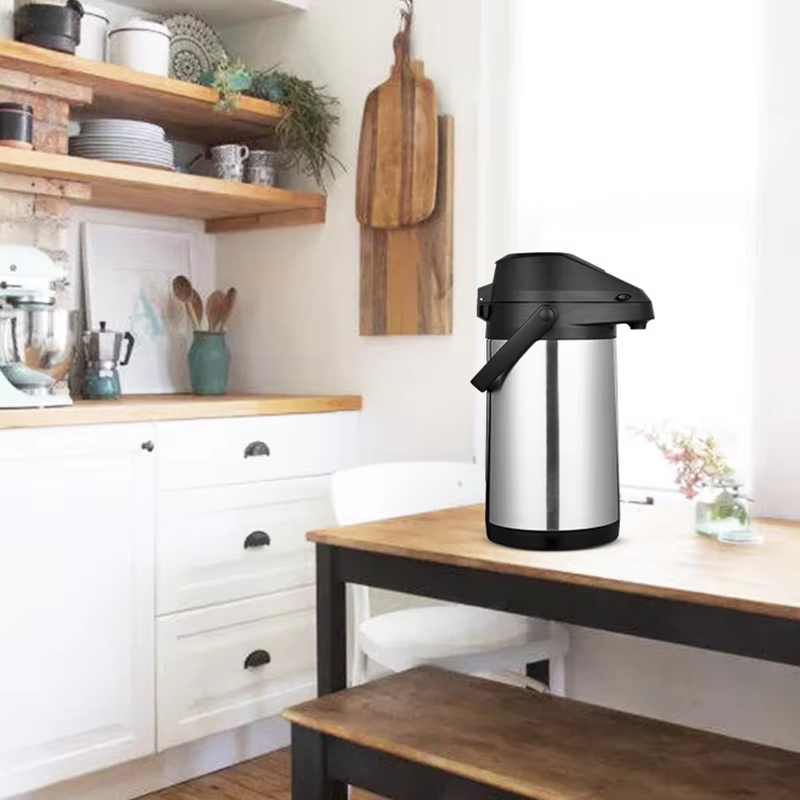 Daydays Airpot Thermos Vacuum Insulated Stainless Steel Lever Action Airpot Thermos Water Coffee Airpots Dispenser With Pump - 4Liter