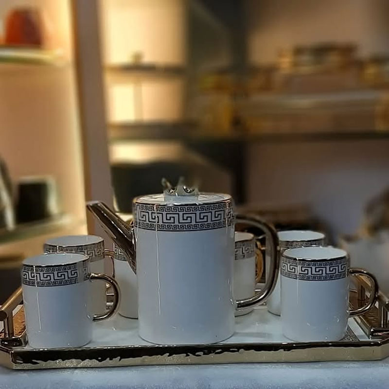 Fine Porcelain Elegant Tea Set With Tray - 9 Pieces 6 Fine Porcelain Elegant Tea Set With Tray - 9 Pieces