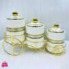 Fine Porcelain Printed Jar With Golden Cycle Stand - Set Of 3