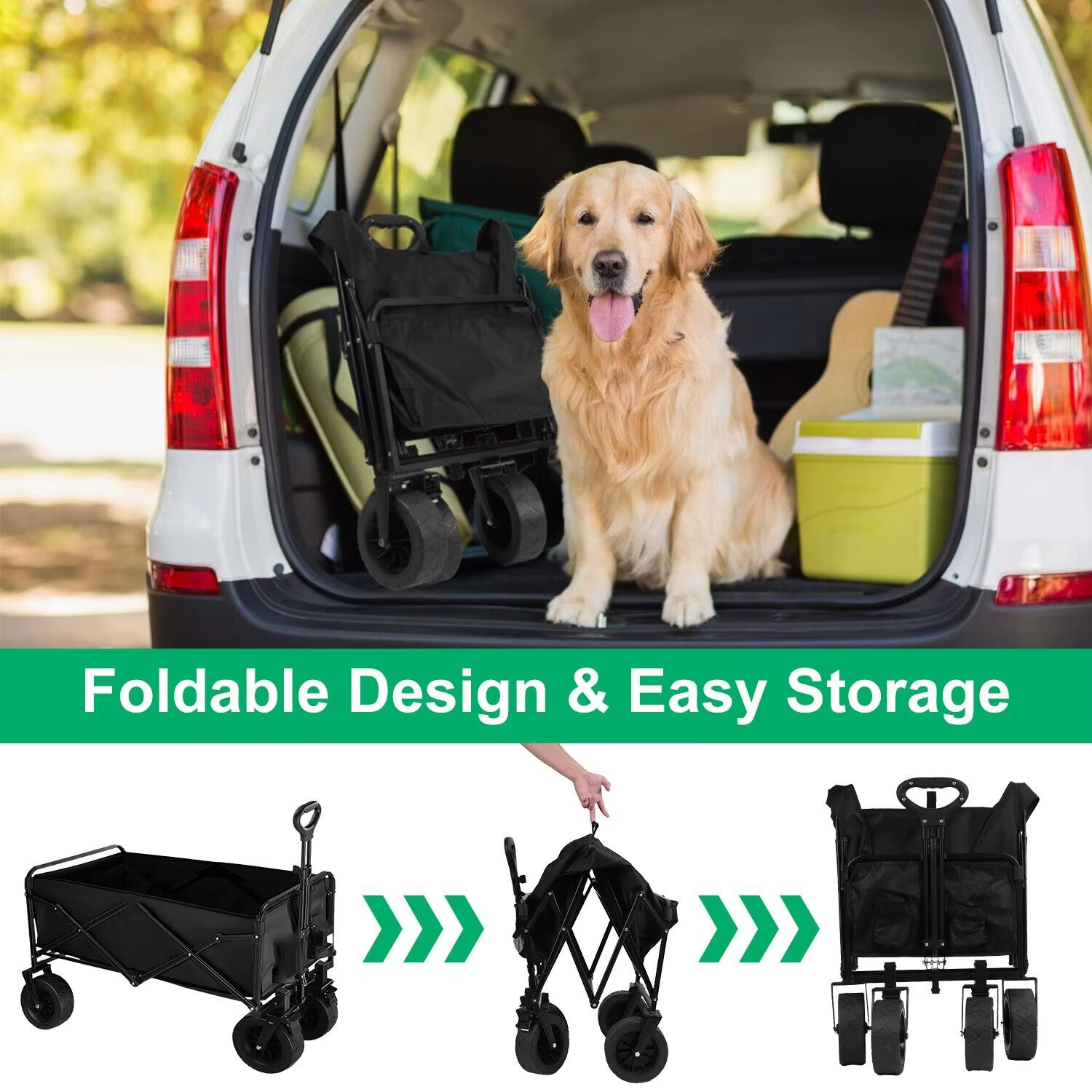 Folding Wagon Cart With Brakes 33.8 Inch Extra Large