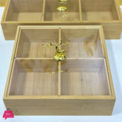 Golden Deer Wooden 4 Partition Dry Fruit Serving Dish