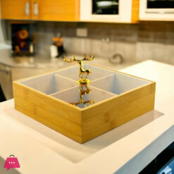 Golden Deer Wooden 4 Partition Dry Fruit Serving Dish