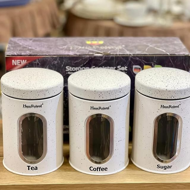 Hausroland Canister 3 Pcs Tin Storage Sugar Tea Coffee Jars