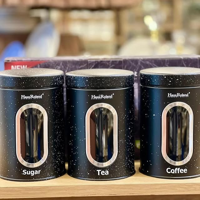 Hausroland Canister 3 Pcs Tin Storage Sugar Tea Coffee Jars