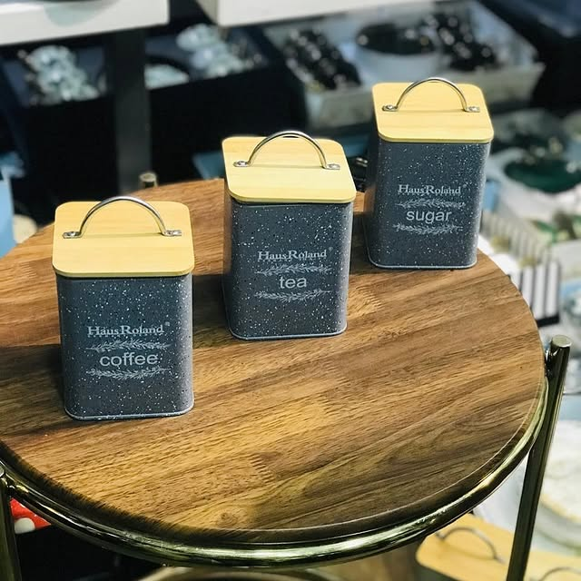 Hausroland Canister 3 Pcs Tin Storage Sugar Tea Coffee Jars