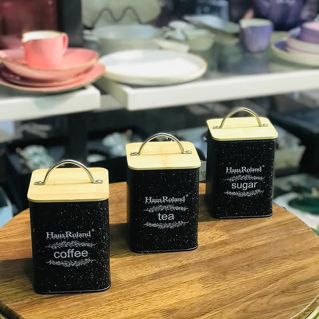 Hausroland Canister 3 Pcs Tin Storage Sugar Tea Coffee Jars