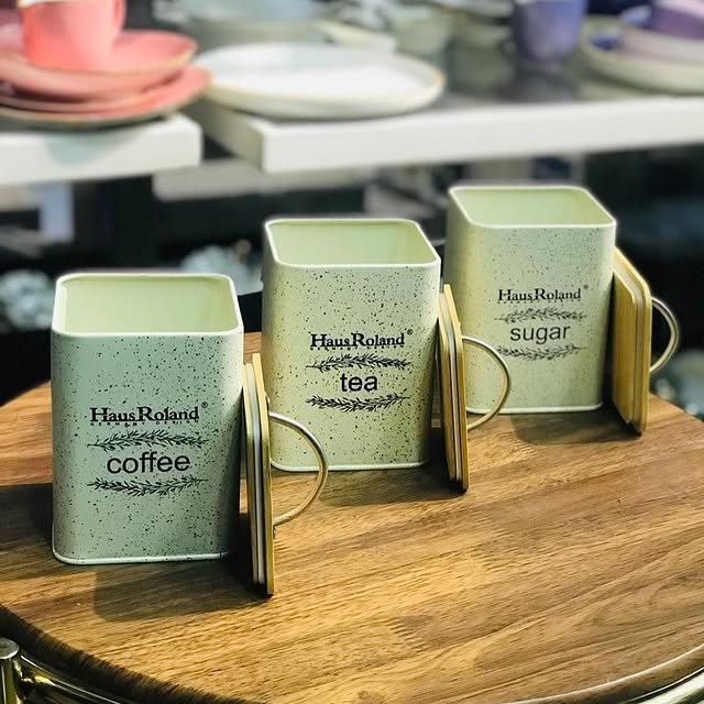 Hausroland Canister 3 Pcs Tin Storage Sugar Tea Coffee Jars
