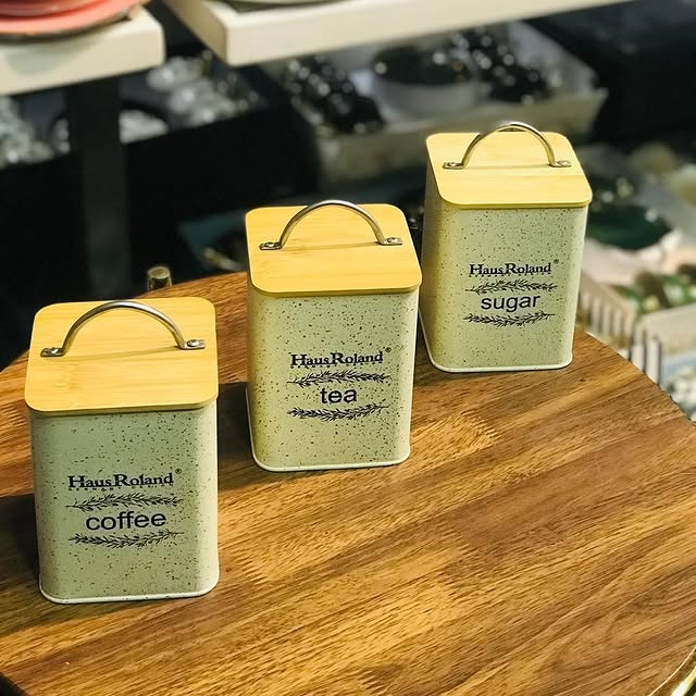 Hausroland Canister 3 Pcs Tin Storage Sugar Tea Coffee Jars