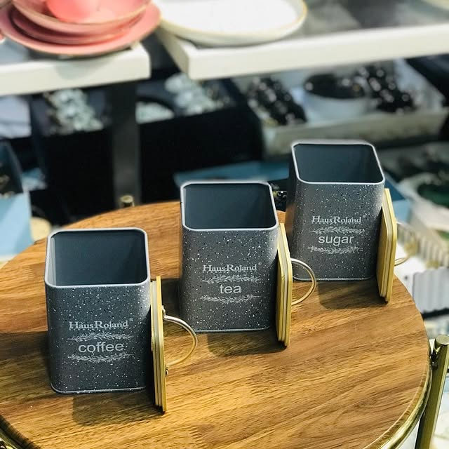 Hausroland Canister 3 Pcs Tin Storage Sugar Tea Coffee Jars