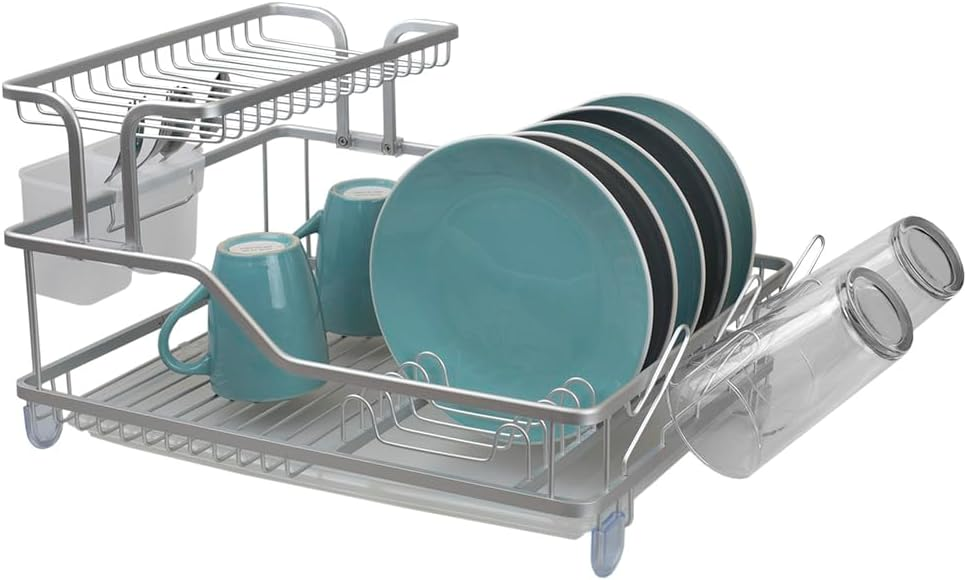 Heavy Duty 2-Tier Aluminum Dish Rack Rust Resistant