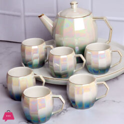 Holographic Tea Set 6 Cups Kettle &Amp; Revolving Tray