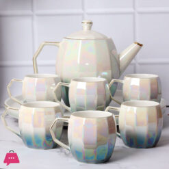Holographic Tea Set 6 Cups Kettle &Amp; Revolving Tray