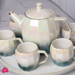 Holographic Tea Set 6 Cups Kettle &Amp; Revolving Tray